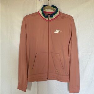 Nike Women's Dusty Rose Zip-Up Varsity Jacket with Multicolor Collar Size Med